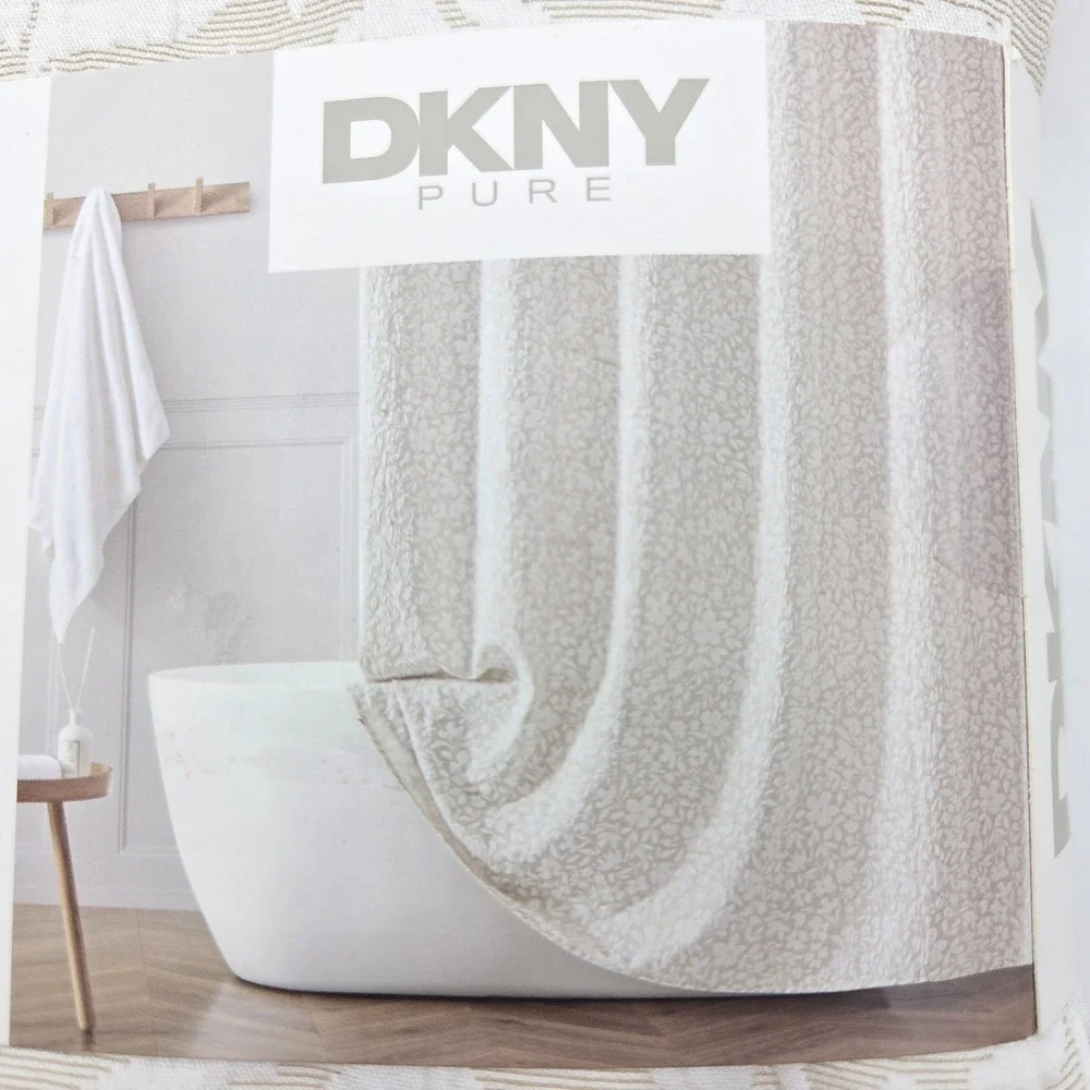DKNY Pure New Shaded Floral Shower Curtain 72x72 Jacquard Beige and Off White